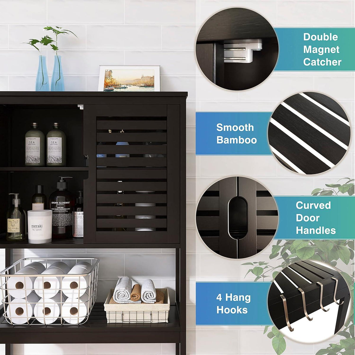 Bad Lagerung Regal mit Schrank Bambus Toiletten Veranstalter Rack