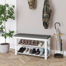 Schuhbank Bambus Schuhablage mit Kissen und Bank 3 Fächer