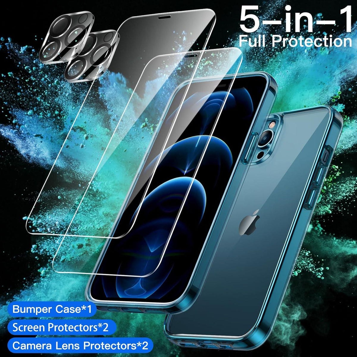 iPhone 12 Pro Max 6,7 Zoll Hülle 5-in-1 Set Navy Schutzfolie