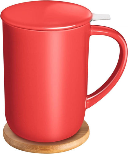 Porzellan Teetasse mit Filter und Deckel in Rot, 473 ml