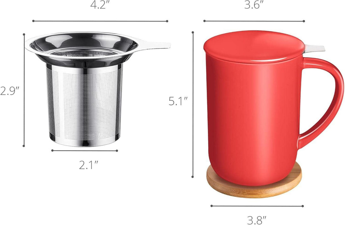 CEEFU Porzellan-Teetasse mit Deckel und Filter, 473 ml, für