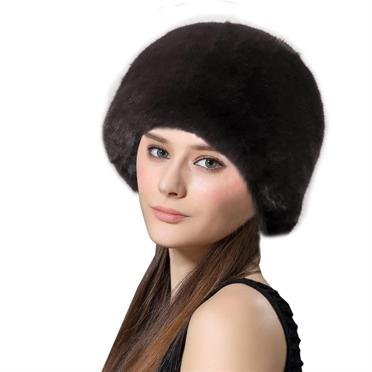 Kosakenmütze Damen Kunstpelz warm für Winterreisen Skifahren Schwarz