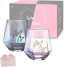 Personalisierte Mr and Mrs Weingläser Set für Paare Jahrestag