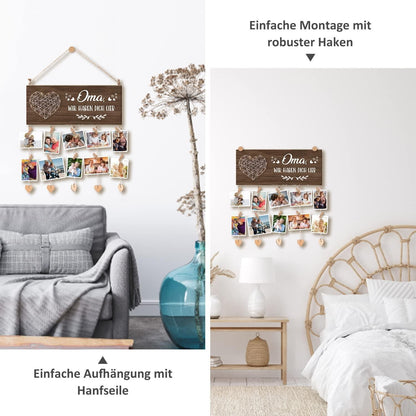 Vintage Holz Bilderrahmen Oma Geschenk DIY 10 Clips 5 Holzkarten
