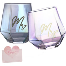 Irisierende Mr und Mrs Weingläser Set für Hochzeit und