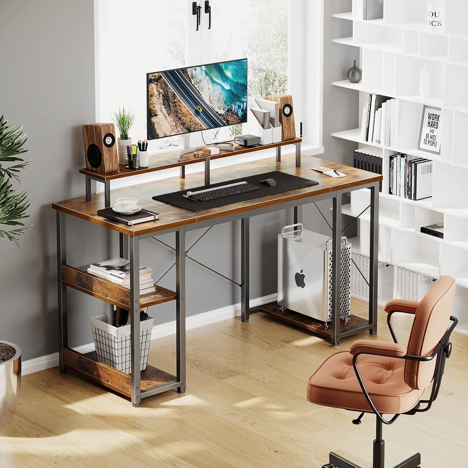 ODK Schreibtisch Gaming Tisch mit Monitorständer Vintage Braun