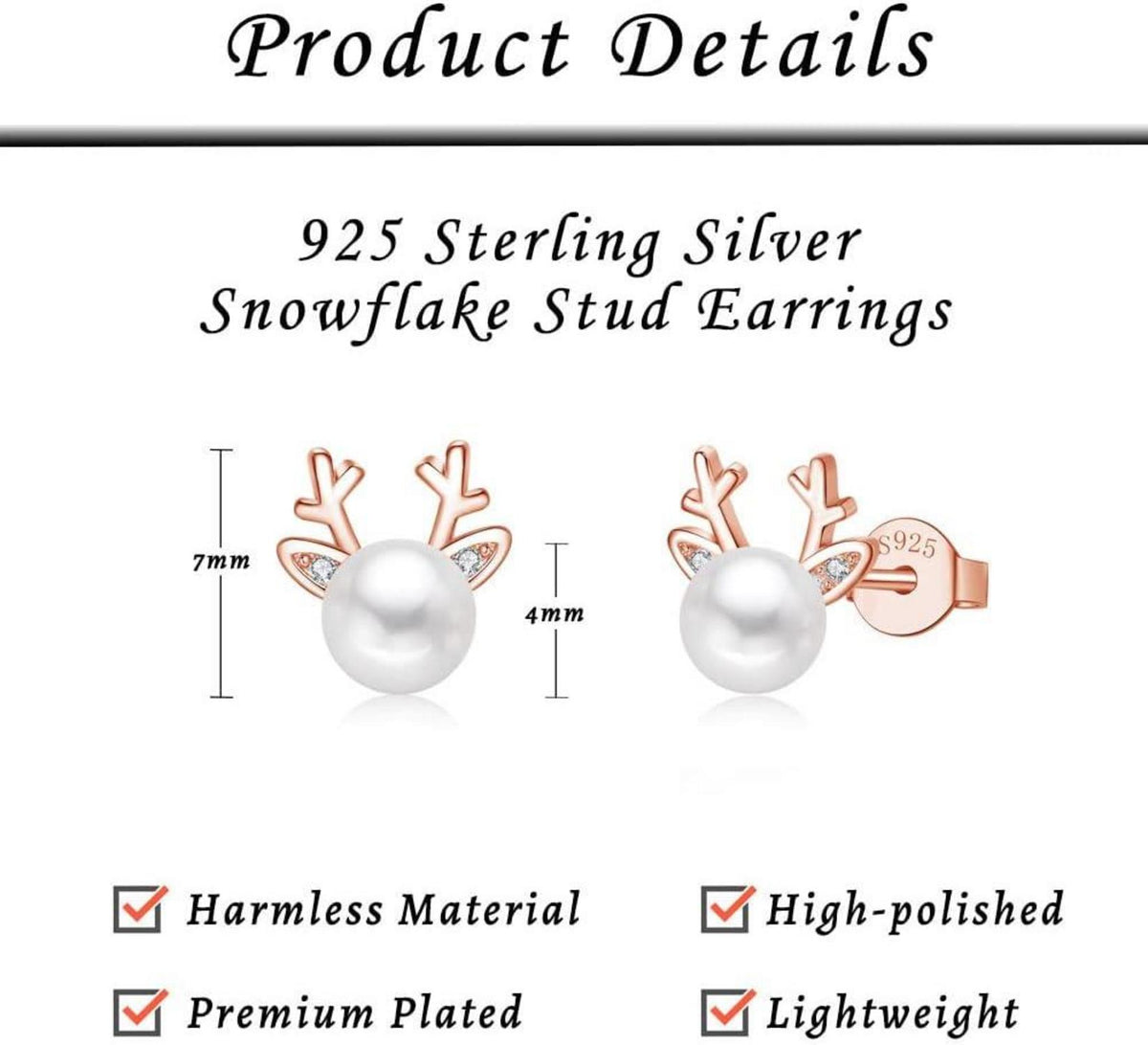Silber Weihnachten Ohrringe Damen 925 Sterling Elch Perle