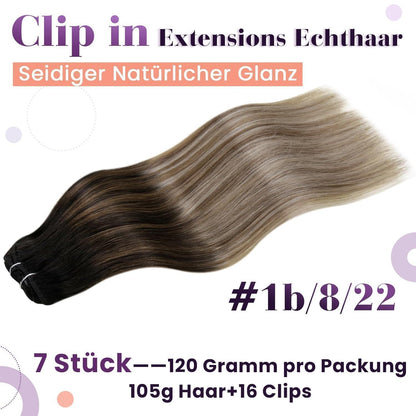 Echthaar Clip-in Extensions Schwarz-Blond Balayage 40cm