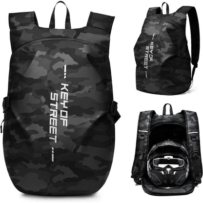 Motorradrucksack wasserdicht Helm & Laptop E-Tarnung Schwarz