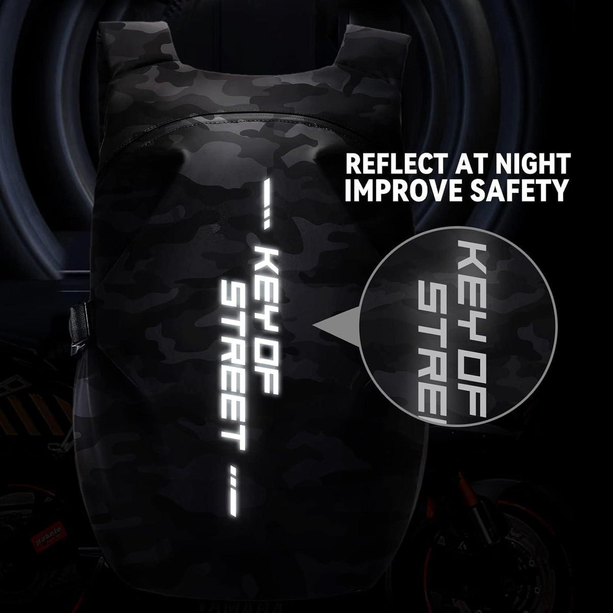 Motorradrucksack wasserdicht Helm & Laptop E-Tarnung Schwarz