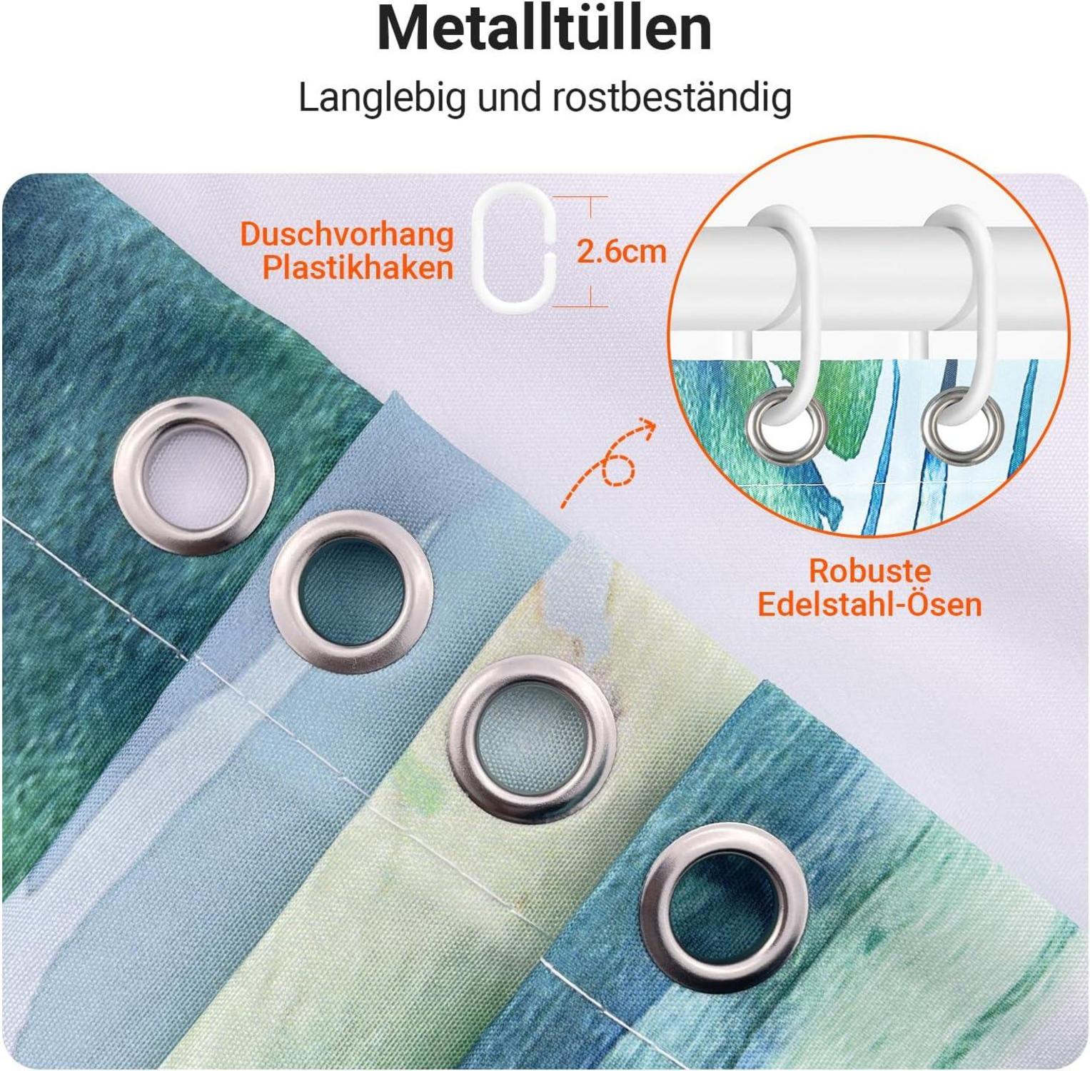 Duschvorhang Grün Blätter 180x200 Antischimmel Wasserabweisend Polyester mit Ösen
