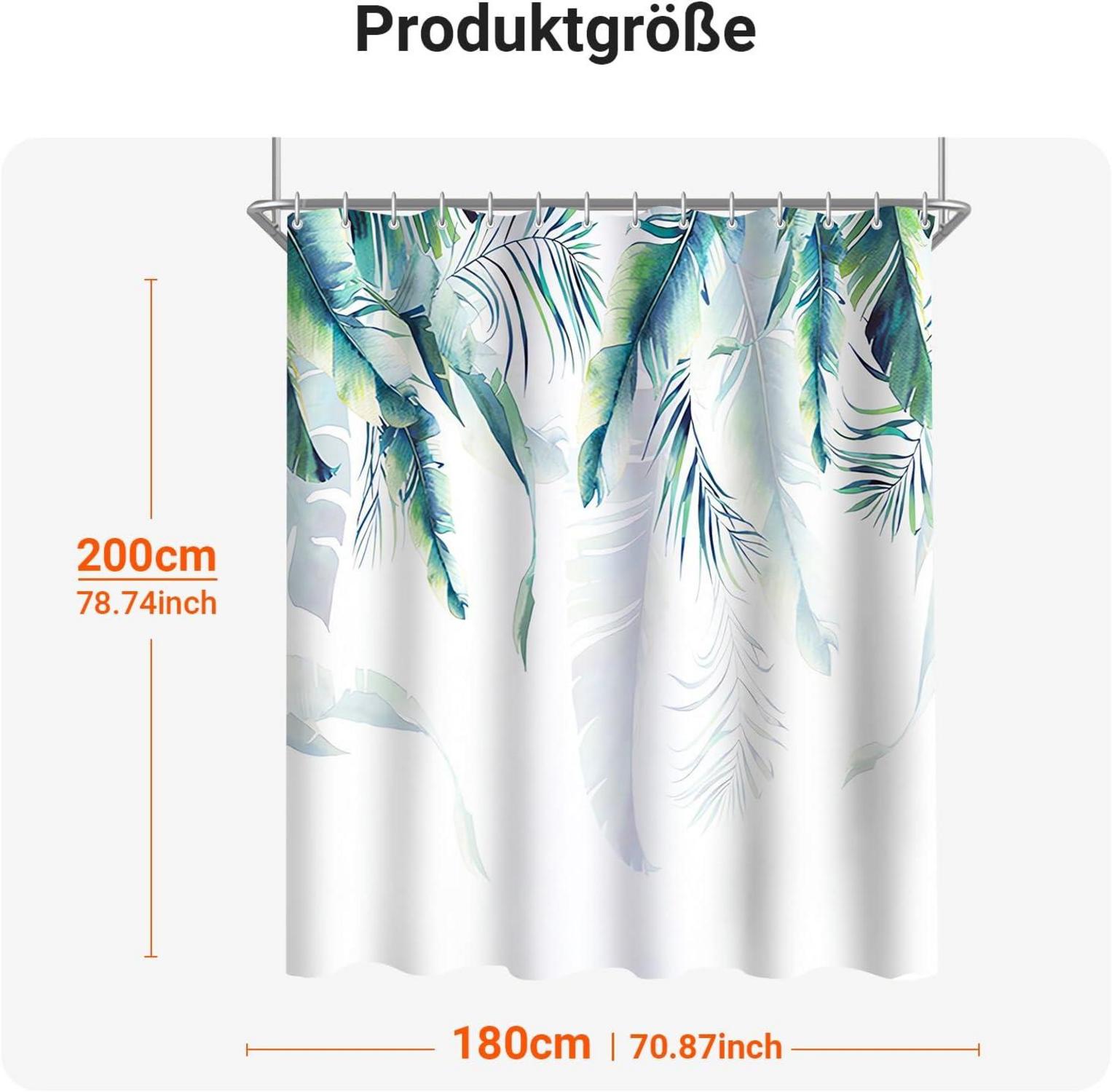 Duschvorhang 180x200 Grün Blätter Antischimmel Wasserdicht Polyester