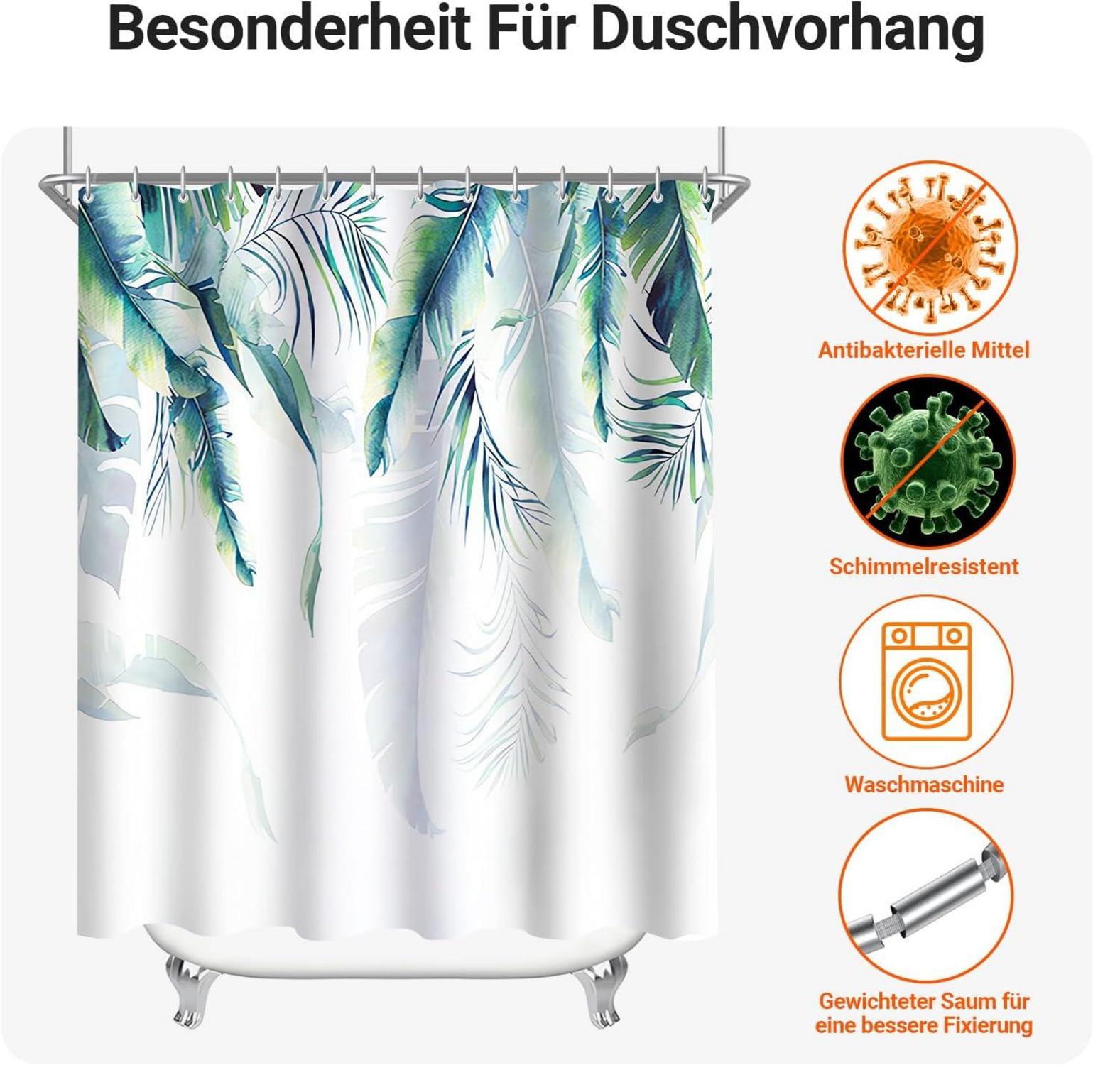 Grüner Blätter Duschvorhang 180x200 Antischimmel Wasserdicht Polyester