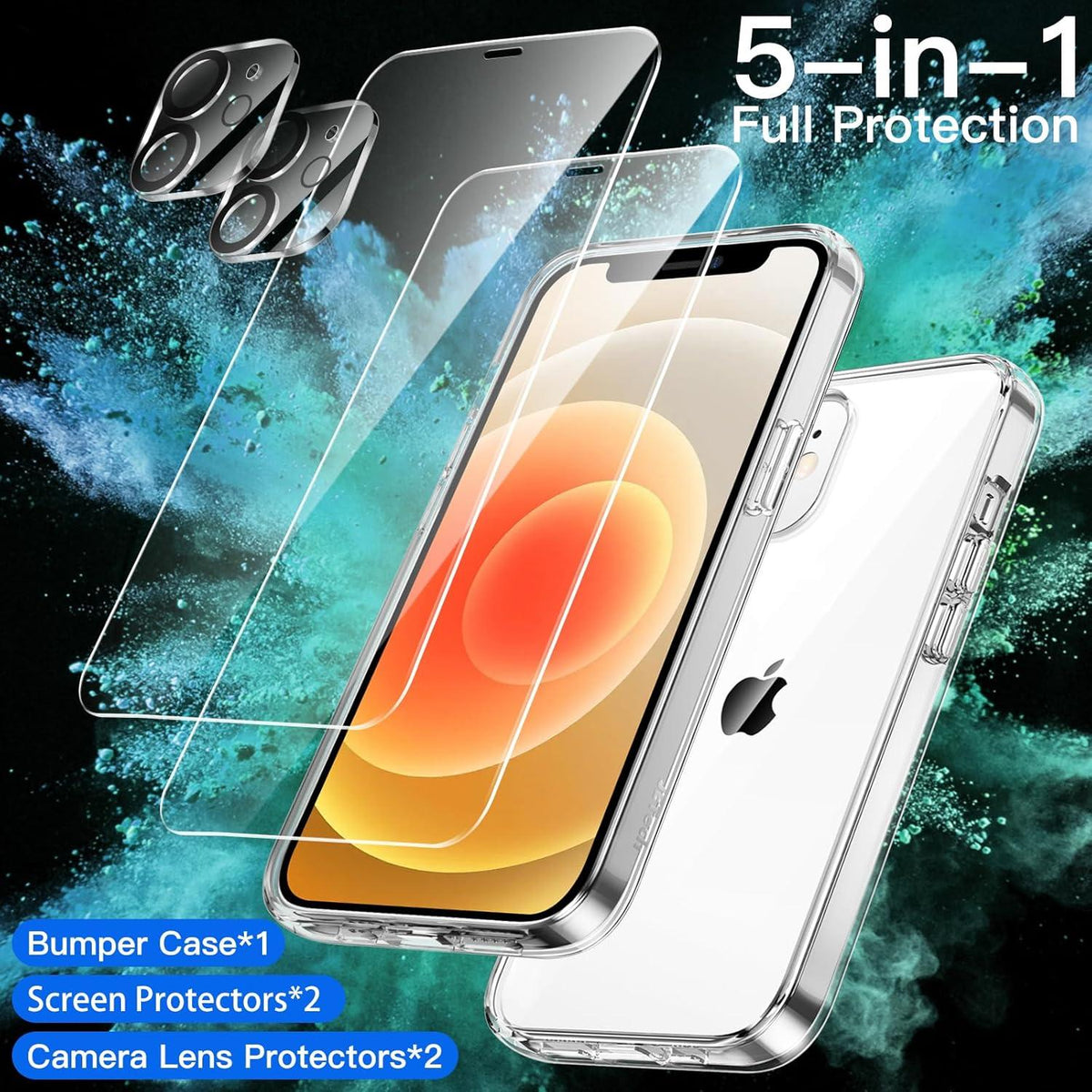 iPhone 12 Hülle 5-in-1 mit Schutzfolie und Kameraschutz