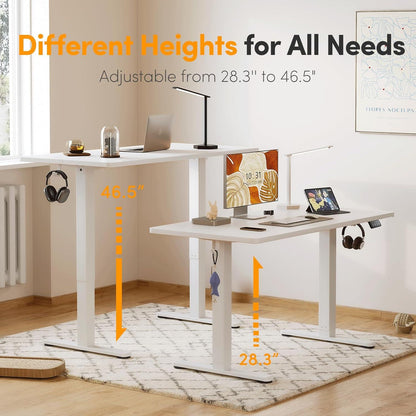 Elektrischer Schreibtisch 140x60 cm Höhenverstellbar Weiß Stahl T-Beine