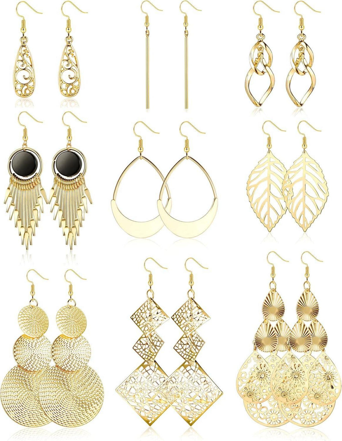 Boho Ohrringe Set Edelstahl Damen Mädchen Twist Quaste Welle Bar Blatt