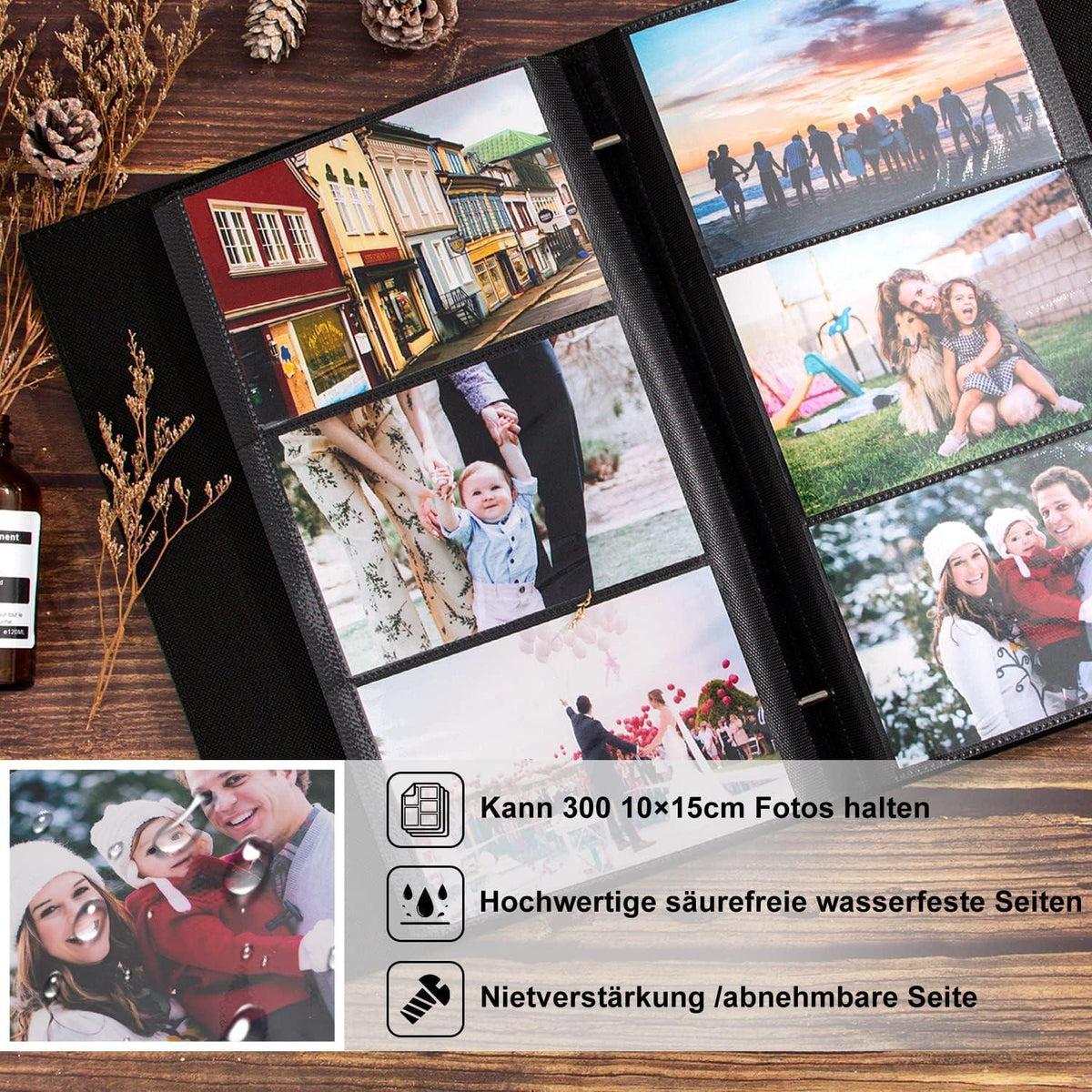 Fotoalbum 10x15cm Grün für 300 Fotos, Einsteckalbum in Lederoptik