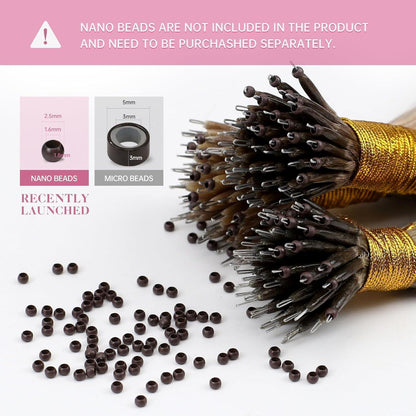 Echthaar Nano Extensions Braun mit Karamellblond, 50cm