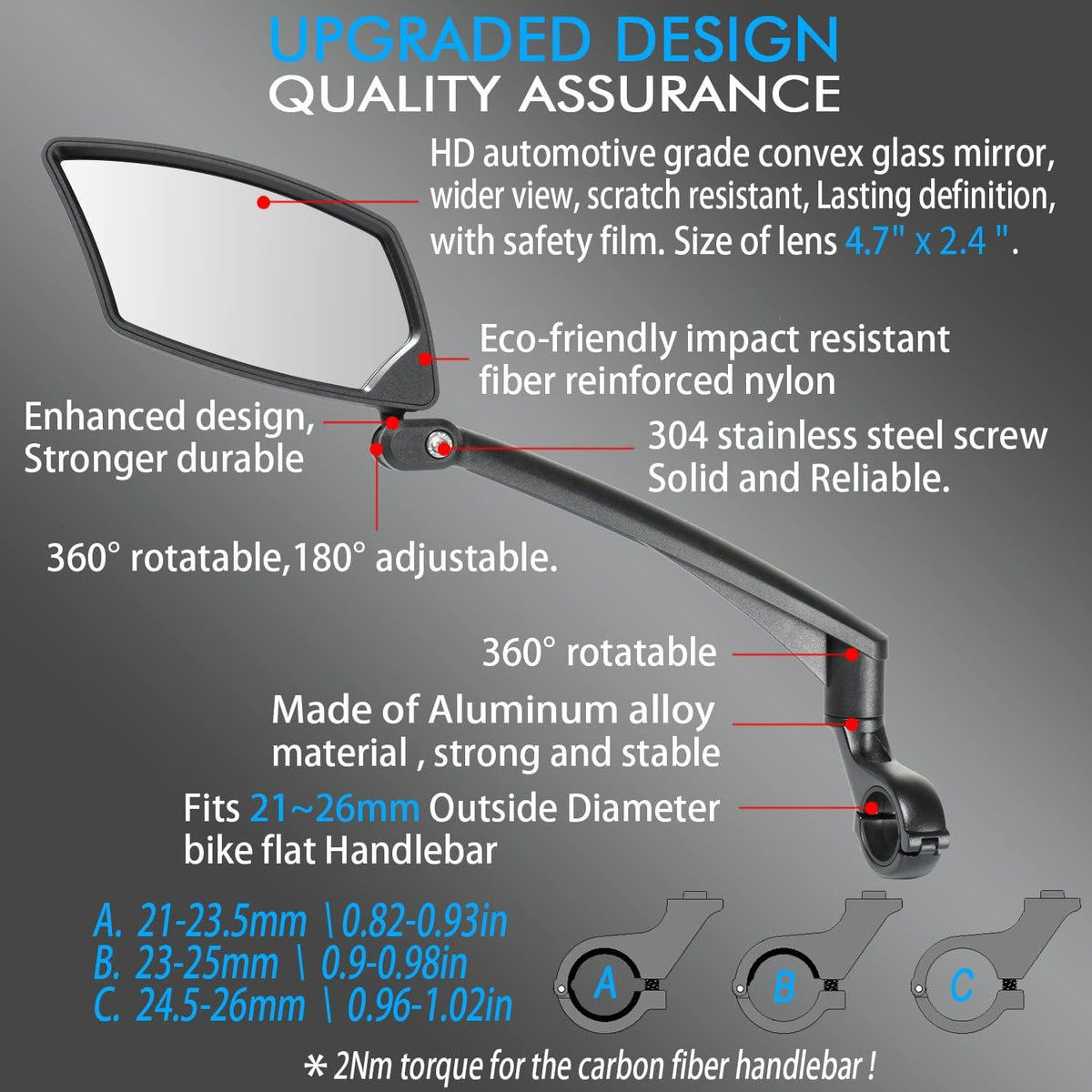Fahrradspiegel mit Glaslinse, justierbar, drehbar, sicher: SilverLens
