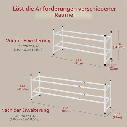 Ausziebares Schuhregal Metall, 2 Ebenen, Weiß