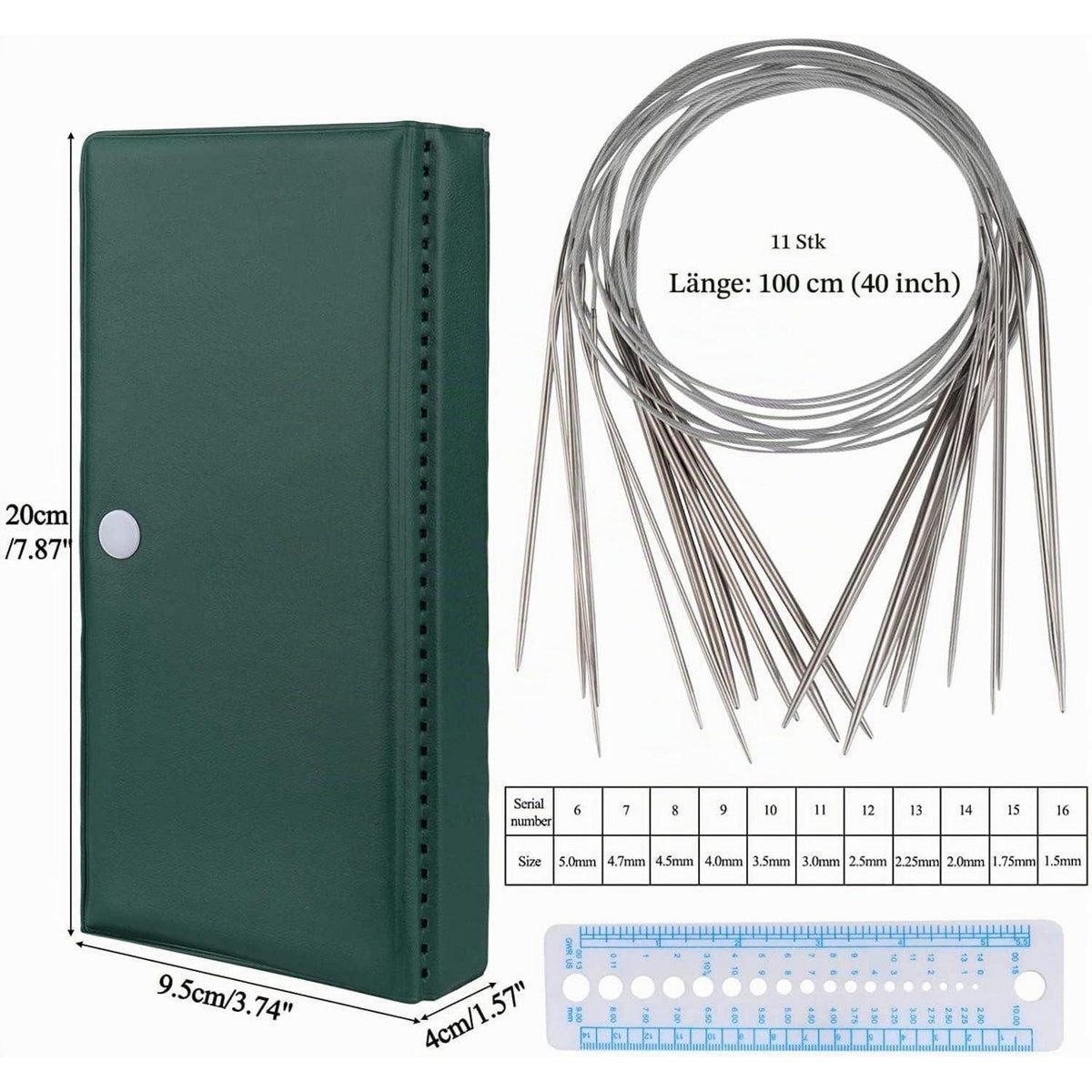 100cm Rundstricknadel Set Edelstahl – 11 Größen