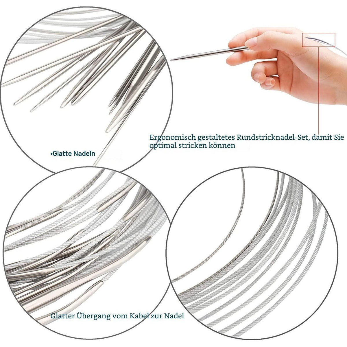 100cm Rundstricknadel Set Edelstahl – 11 Größen