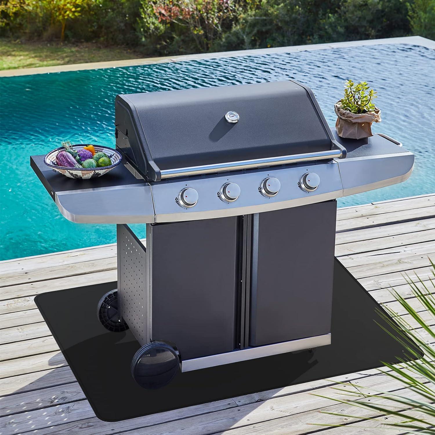 Hitzebeständige Kamin Grillmatte 61x106 cm Schwarz