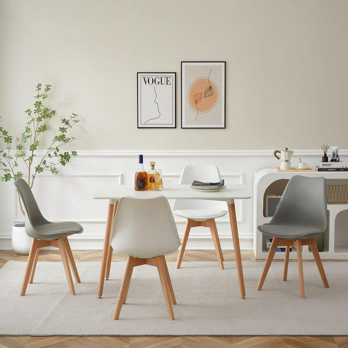 Esszimmergruppe Weiß mit 4 Stühlen – Modern & Komfortabel