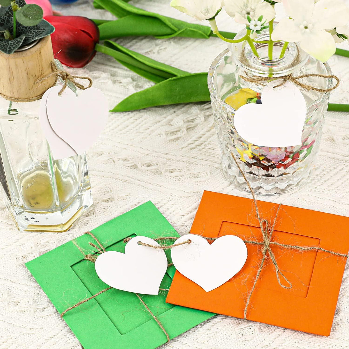 100 Stück Herz Kraftpapier Anhänger Weiße Geschenkanhänger Hochzeit Party