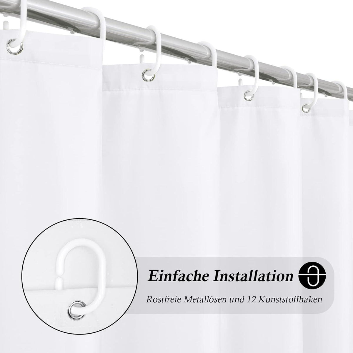 Weißer Duschvorhang 180x180cm – Antibakteriell & Wasserdicht