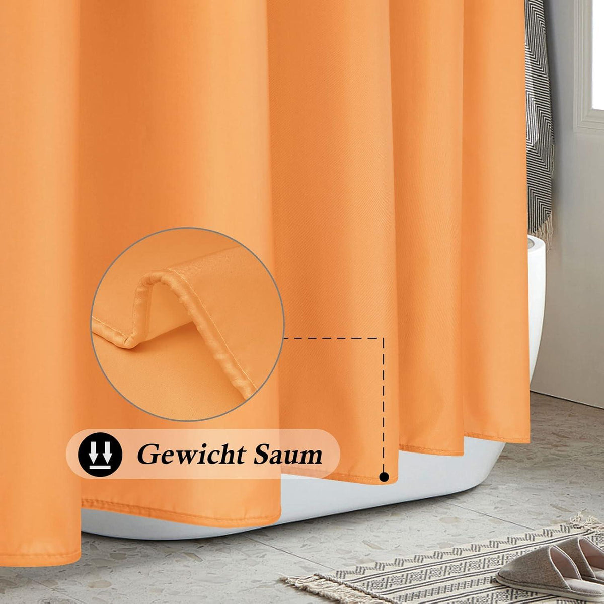 Duschvorhang Textil Orange 180x200 Anti-Schimmel Wasserdicht