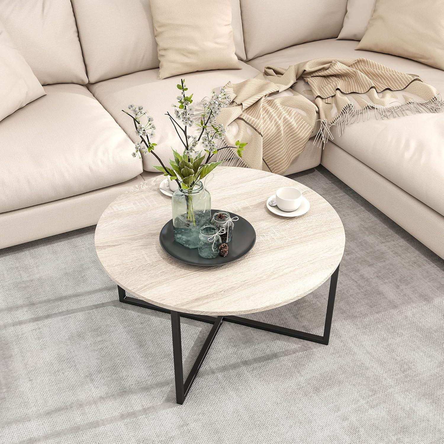 Runder Couchtisch Holz Metall Schwarz 88x44,5 cm Moderne & Skandinavische Einrichtung