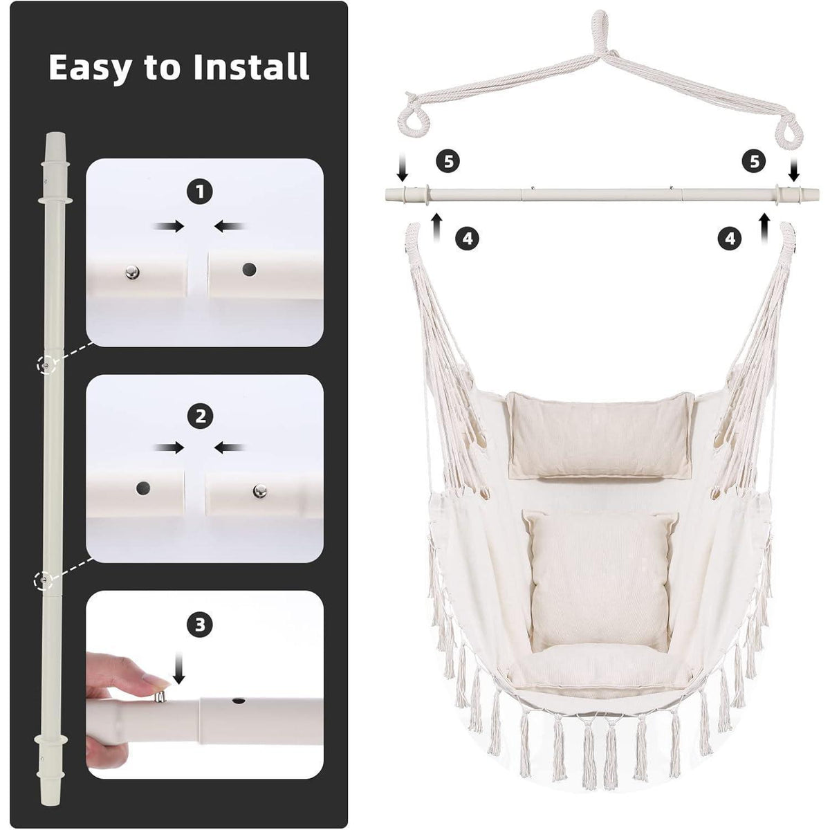 Hängematte Schaukelstuhl mit Kissen – Bequemer Boho-Stuhl für Terrasse & Garten