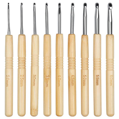 Häkelnadel Set 9 Stück Ergonomisch mit Holzgriffen