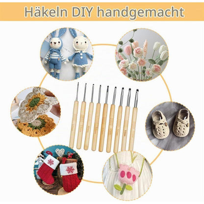 Häkelnadel Set 9 Stück Ergonomisch mit Holzgriffen