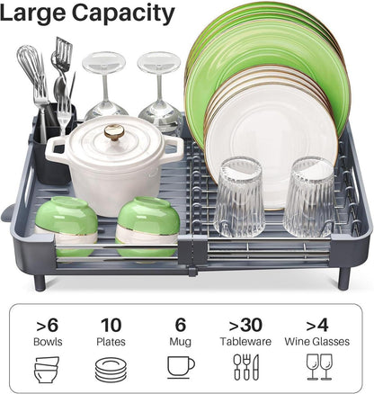Erweiterbares Abtropfgestell 33,5 - 50 cm Edelstahl Geschirr Organizer Grau