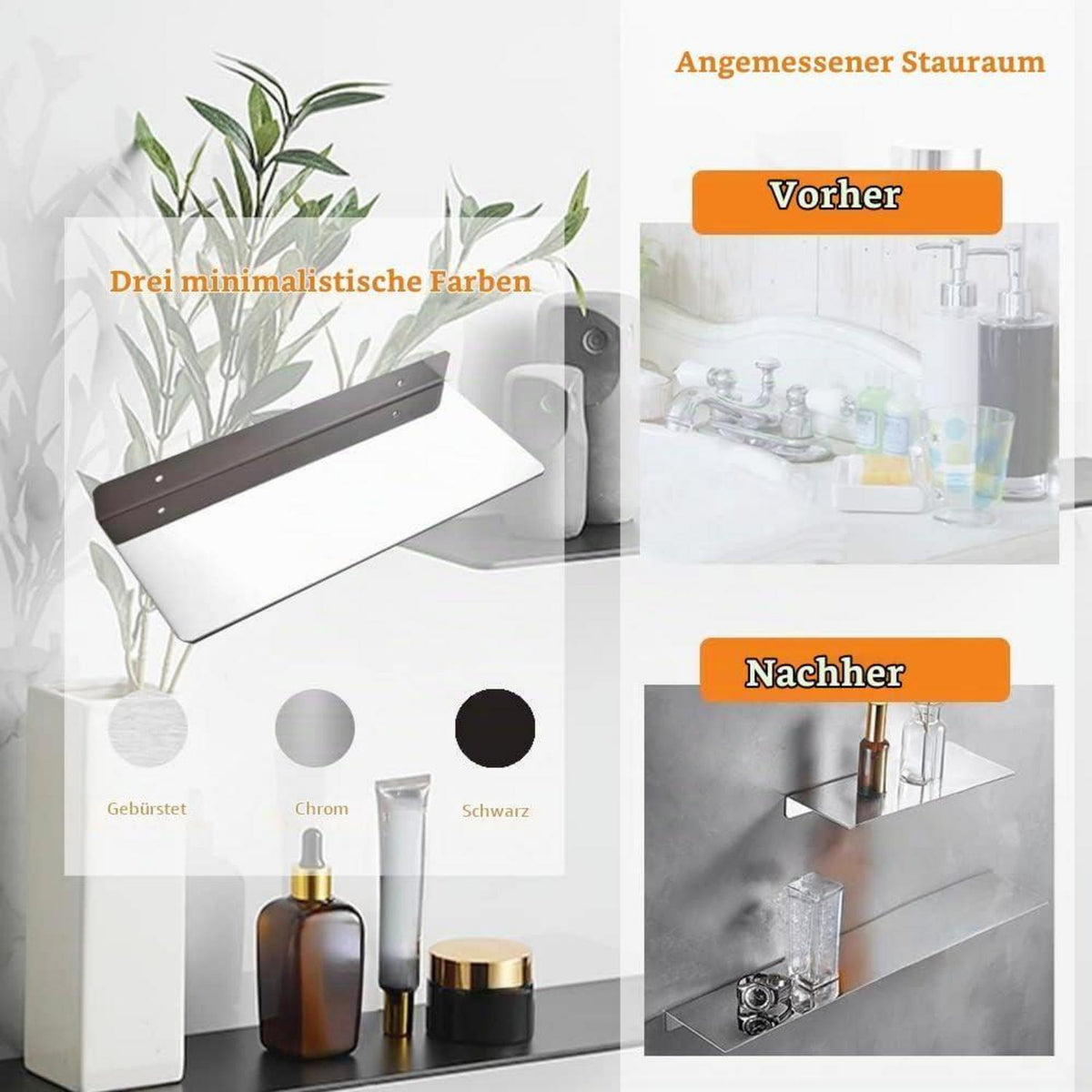 Duschablage Ohne Bohren Edelstahl 30/40cm – Wandregal für Bad & Küche