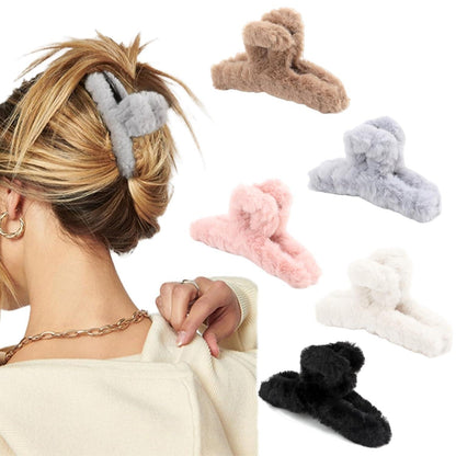 5 Stück Plüsch-Haarspangen 11cm Winter Haarklammer Frauen
