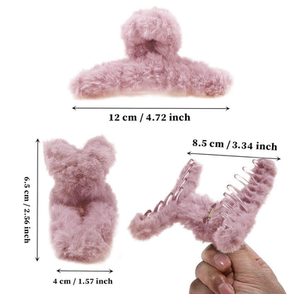 5 Stück Plüsch-Haarspangen 11cm Winter Haarklammer Frauen