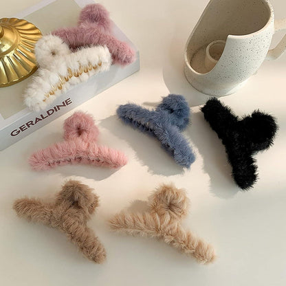 5 Stück Plüsch-Haarspangen 11cm Winter Haarklammer Frauen