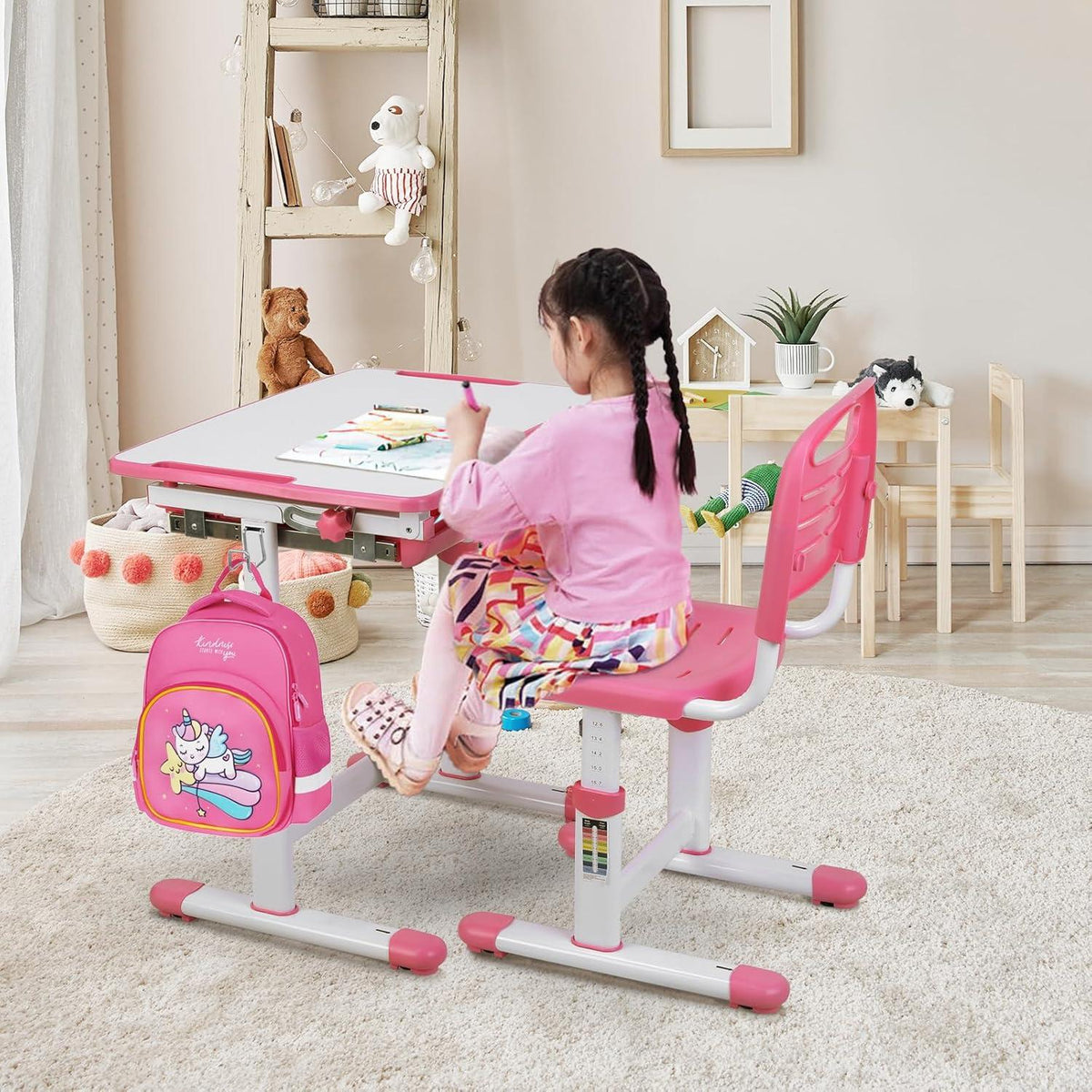Kinder Schreibtisch Stuhl Set höhenverstellbar neigbar Rosa