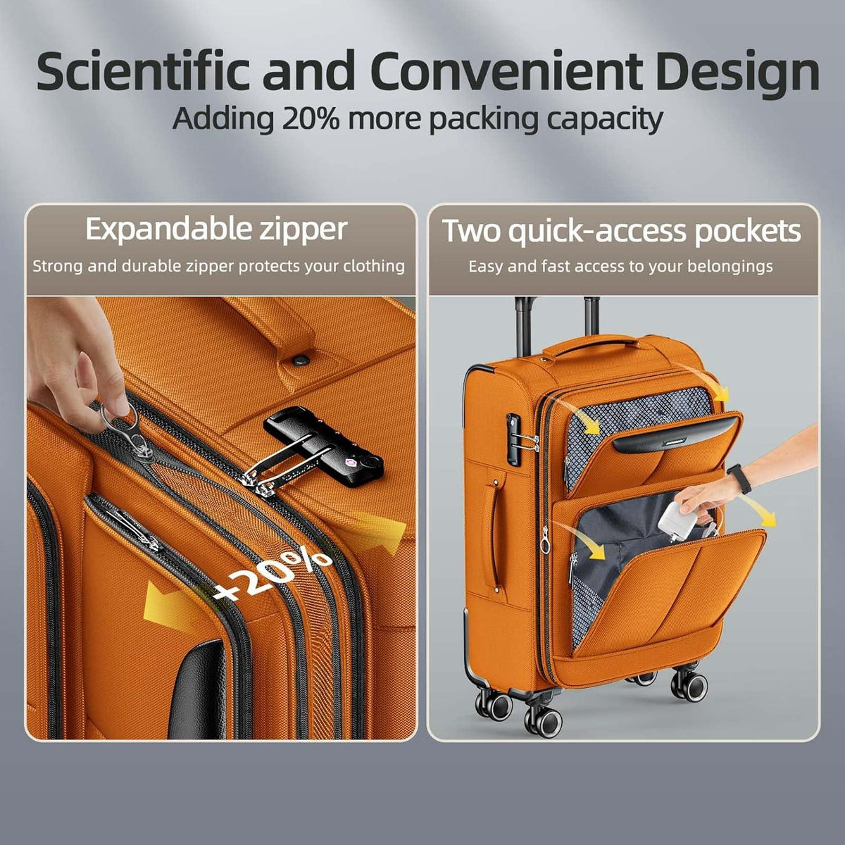 Weichschale Kofferset 3 Teile Orange TSA 4-Rollen Spinner Leicht Haltbar
