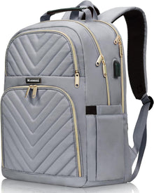 Modischer Damen Laptop-Rucksack mit USB-Ladeanschluss 15,6 Zoll Grau