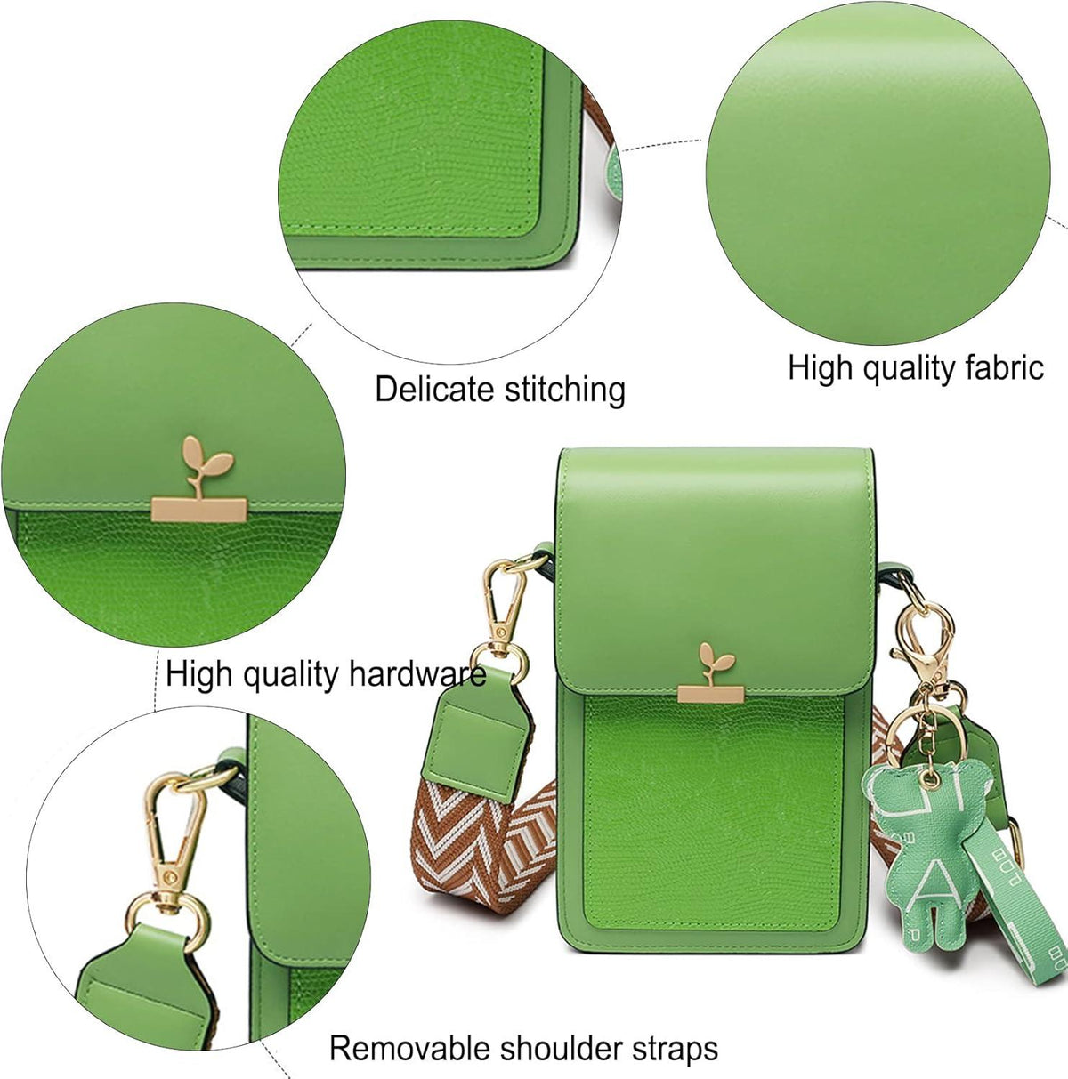 Handy Umhängetasche Damen PU Leder Mini Bag breiter Gurt Braun iPhone bis