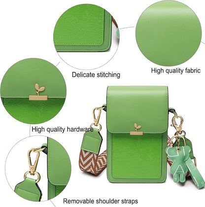 Handy Umhängetasche Damen PU Leder Mini Bag breiter Gurt Braun iPhone bis