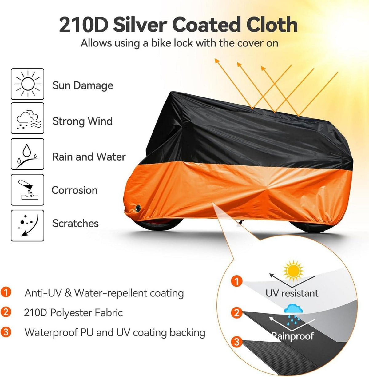 Fahrradabdeckung wasserdicht für 2-3 Fahrräder 220x110x95cm Orange