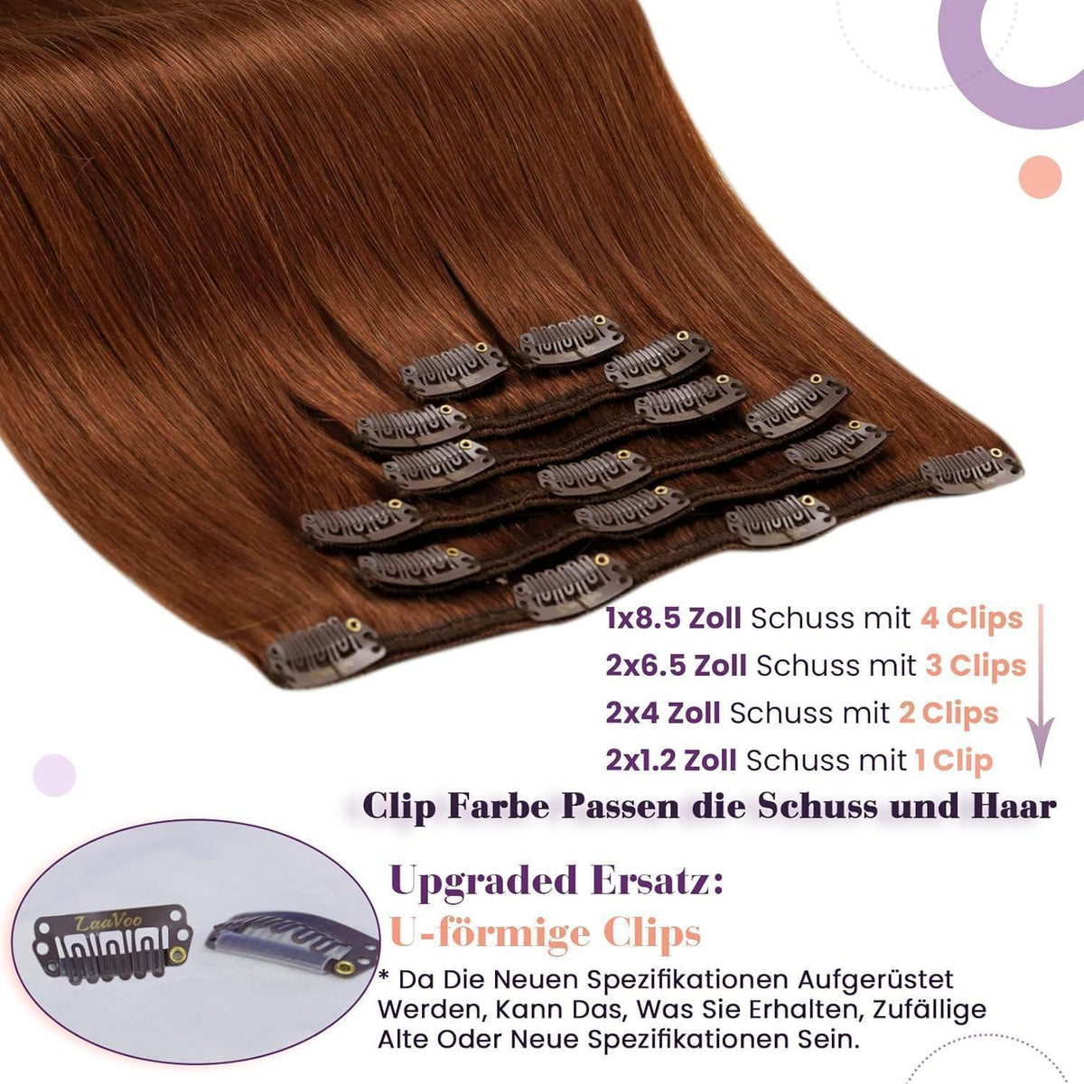 Echthaar Haarverlängerung Rotbraun 55cm Clip-In