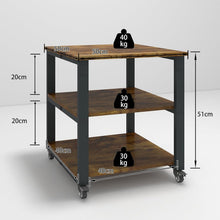 Mobiler 3-Ebenen Druckerständer mit Rollen, Holz & Metall, Retro