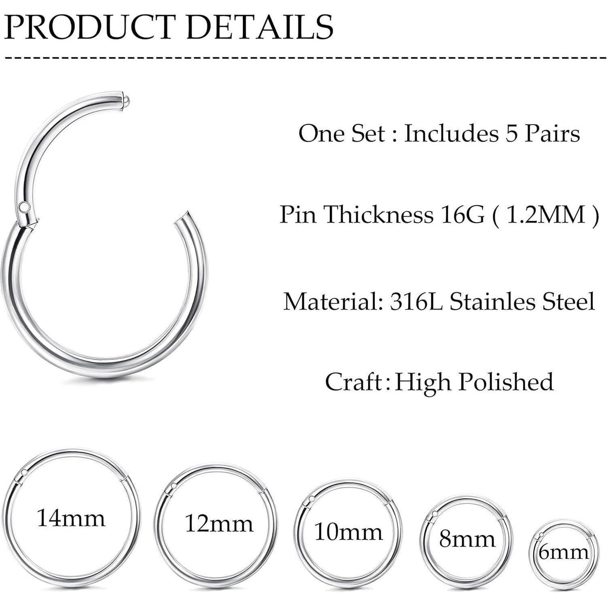 Segmentring Nasenring Septum Knorpel Helix Lippenring 10 Stück 316L Stahl 16G