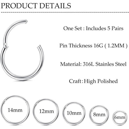Segmentring Nasenring Septum Knorpel Helix Lippenring 10 Stück 316L Stahl 16G